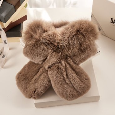 닥스 DBMU4F742W3[DAKS MUFFLER][DAKS FUR]여성 브라운 와이드 폭스퍼 머플러