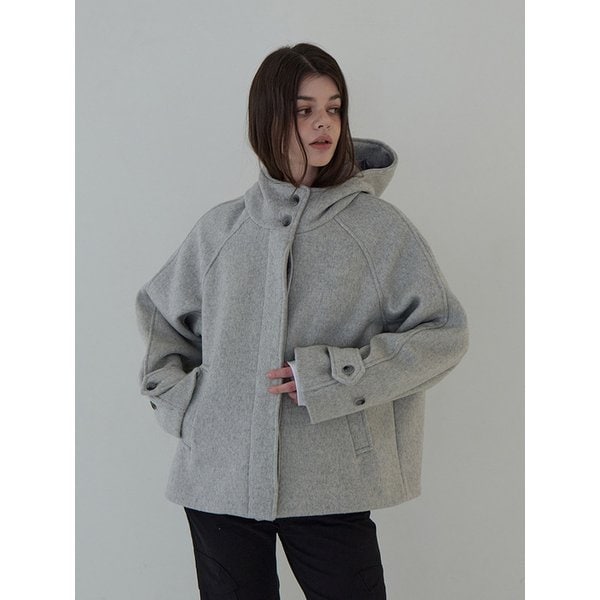 울 후드 하프 코트 (라이트 그레이)