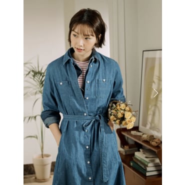 빈폴레이디스 데님 7부 소매 셔츠 원피스 - 블루 BF5271C03P