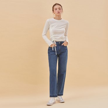 률앤와이 HIGHT WAIST STRAIGHT BLOCKING DENIM PANTS INDIGO