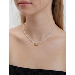 [silver925] petit ribbon pearl necklace(2color)