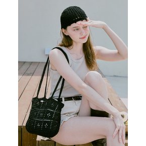 No.213 / Lily Metallic Crochet Big Shoulder Bag _ Black