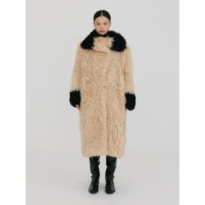 ZUFFIEA Fluffy Funnel Neck Coat - Beige