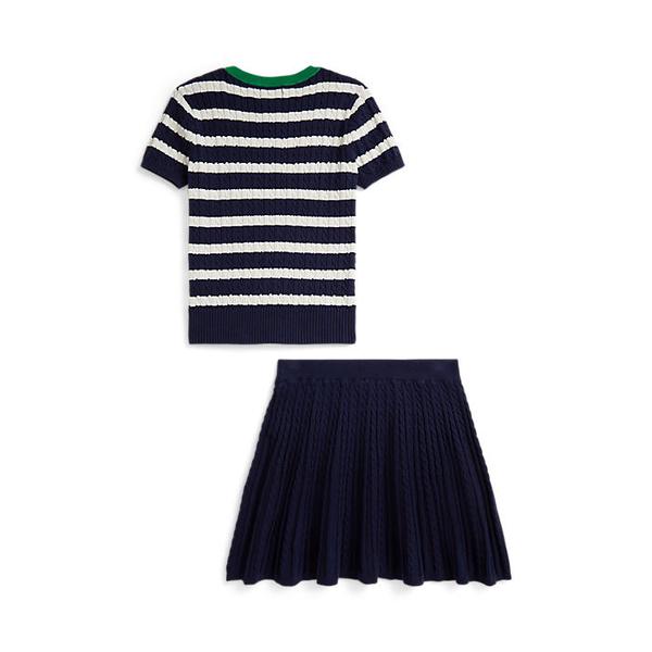 폴로 키즈 여아 7-16세 스트라이프 코튼 스웨터 앤 스커트 세트(CWPO2STG2U20034410)