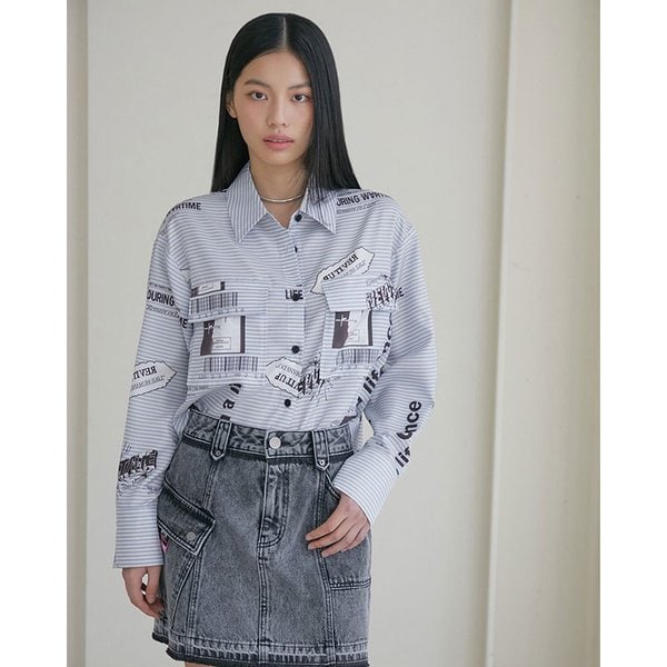 [시흥점] 여성 크롭 아웃포켓 루즈핏 프린팅 블라우스  (ES1WB760)