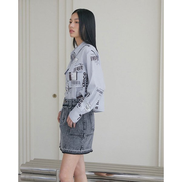 [시흥점] 여성 크롭 아웃포켓 루즈핏 프린팅 블라우스  (ES1WB760)