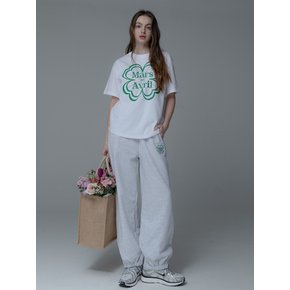 CLOVER NEEDLEWORK ZIPPOCKET SWEAT PANTS_WHITE MELANGE GREEN