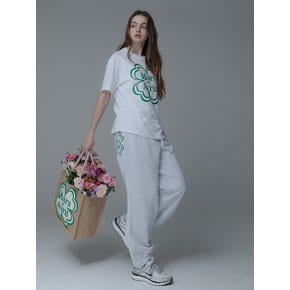 CLOVER NEEDLEWORK ZIPPOCKET SWEAT PANTS_WHITE MELANGE GREEN