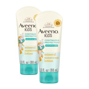 [해외직구] Aveeno 아비노 키즈 컨티뉴어스 프로텍션 미네랄 선스크린 SPF50 88ml 2팩