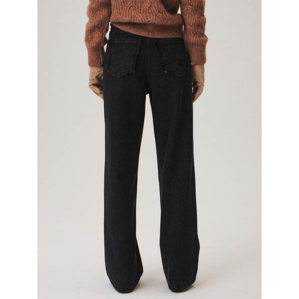 Relaxed Center-Frayed Denim Pants, Black