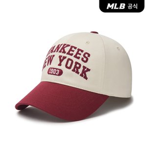 MLB [코리아공식]레터링 배색 언스트럭쳐 볼캡 NY (Wine)