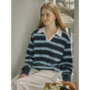 Stripe Logo Collar Sweatshirt - Navy