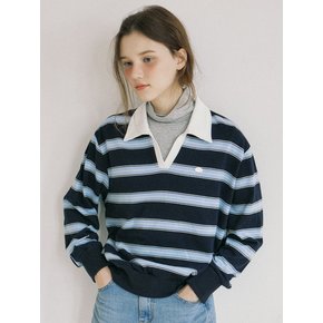 Stripe Logo Collar Sweatshirt - Navy