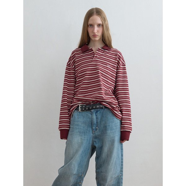 Striped Polo Shirt Burgundy