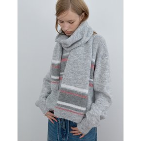 MULTI STRIPE MUFFLER, MELANGE GRAY