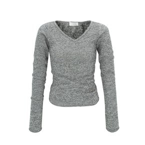 V NECK SLIM KNIT-DARKGRAY