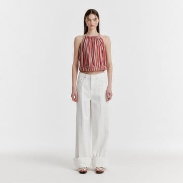 EENK YICO Turn-up Wide Denim Pants - White