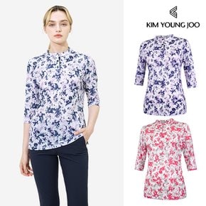 김영주 여성 골프웨어 봄 여름 라포리 패턴 5부 냉감 기능성 메쉬 셔츠 티셔츠 상의