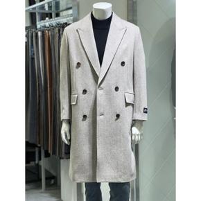 세이브존01 F/W 베이지 울 헤링본 세미 오버핏 더블 롱 코트 BSX4CD64ABG (S23730457)