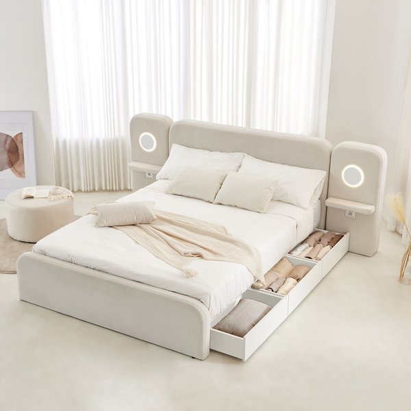 동서가구 소프티 아쿠아텍스 패브릭 호텔 LED 수납 침대 Q+본넬매트 DF926448