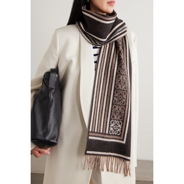 프린지 울 캐시미어 블렌드 자카드 스카프 46376663162984324