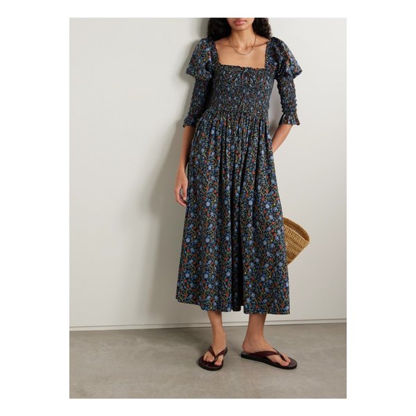 도엔 비쥬 셔링 플로럴 프린트  코튼 보일 미디 드레스 멀티컬러 46376663162909273