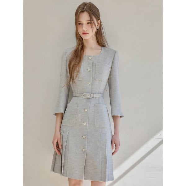 [Y]SS Calla135 쉬비긴즈 엘라플리츠 트위드 원피스 _보카시 블랙