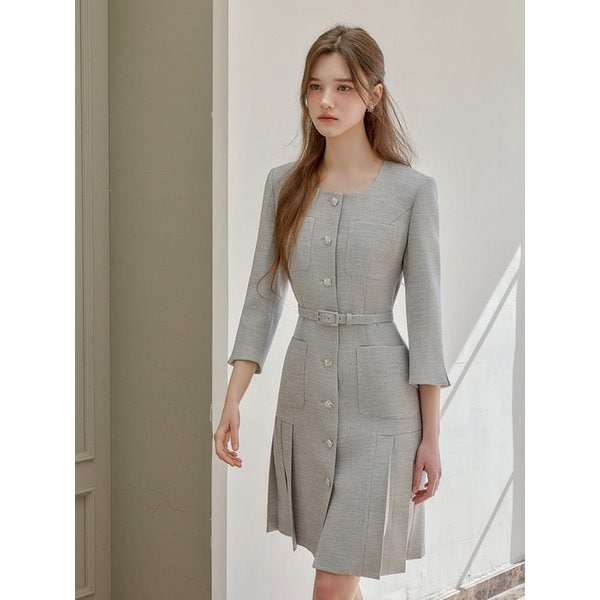 [Y]SS Calla135 쉬비긴즈 엘라플리츠 트위드 원피스 _보카시 블랙