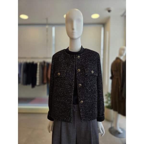 [여주점] [더 아이잗] 여성 울 블렌드 헤링본 라운드넥 트위드 재킷 (IRAA0JK068)