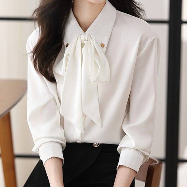 확대된 대표 NB2471 럭셔리 세련미 리본넥 긴팔 카라 셔츠