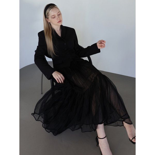 See-through double-layered skirt - BLACK