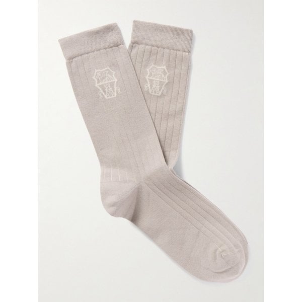 브루넬로쿠치넬리 로고 자카드 리브 코튼 양말 46376663162997990