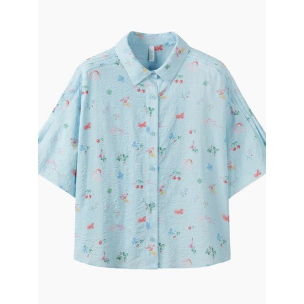 [Online Exclusive] 가든 그래픽 반팔 블라우스_BABLE5631BL