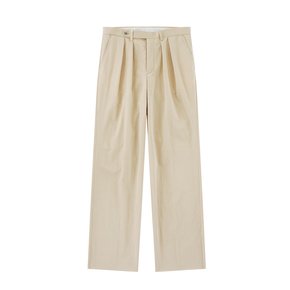 [Easy line] Cotton Two Pleated Wide Chino Pants (Beige)