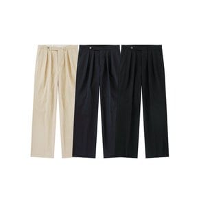 [Easy line] Cotton Two Pleated Wide Chino Pants (Beige)