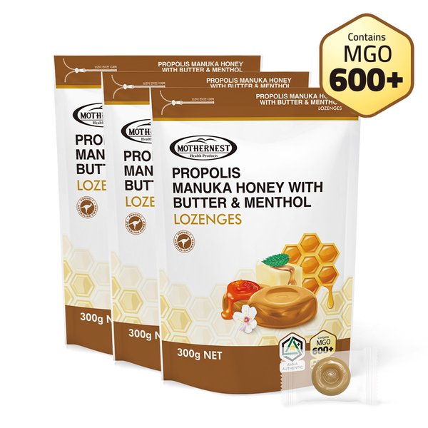 호주산 프로폴리스 마누카허니 위드 버터멘톨 로젠지스 캔디 (MGO600+) 300g X 3개입