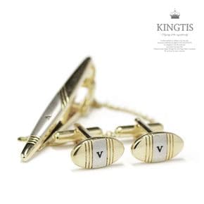 KINGTIS 심플한 디자인 넥타이핀+커프스버튼 세트