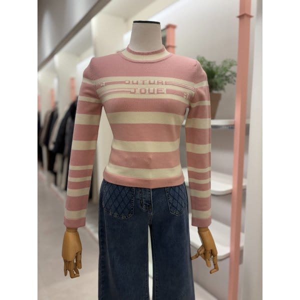 [여주점] 70% 할인 여성 스트라이프 레터링 니트 탑(ITNAKPO140)