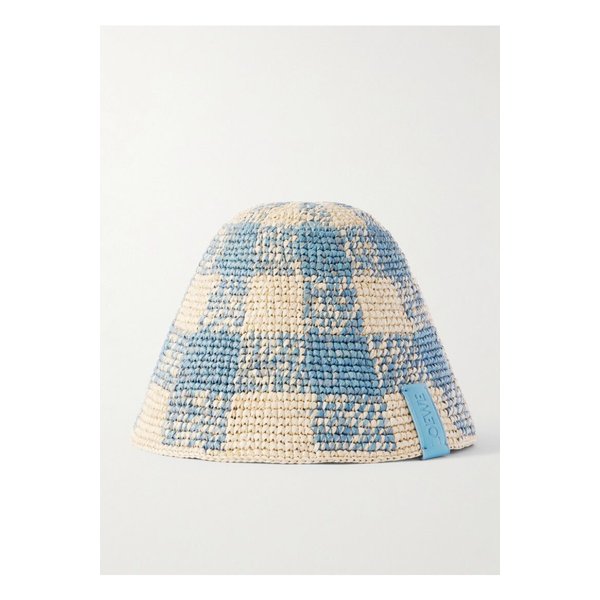 파울라 이비자 가죽 트리밍 체크 라피아 버킷 햇 베이지 46376663162835493