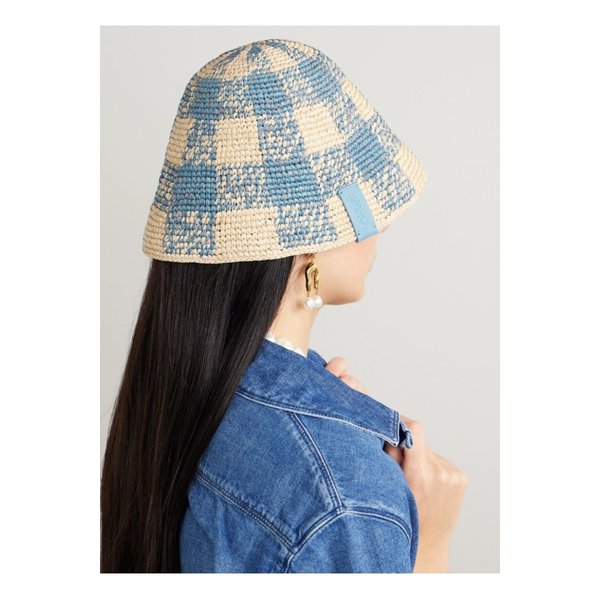 파울라 이비자 가죽 트리밍 체크 라피아 버킷 햇 베이지 46376663162835493