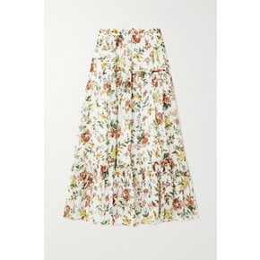 Olympia Tiered Ruffled Floral-print Cotton-voile Maxi Skirt 화이트