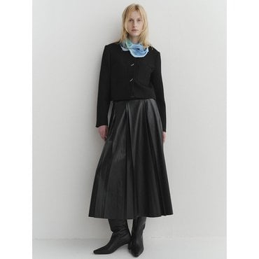 아르카익 leather pleated long skirt_black