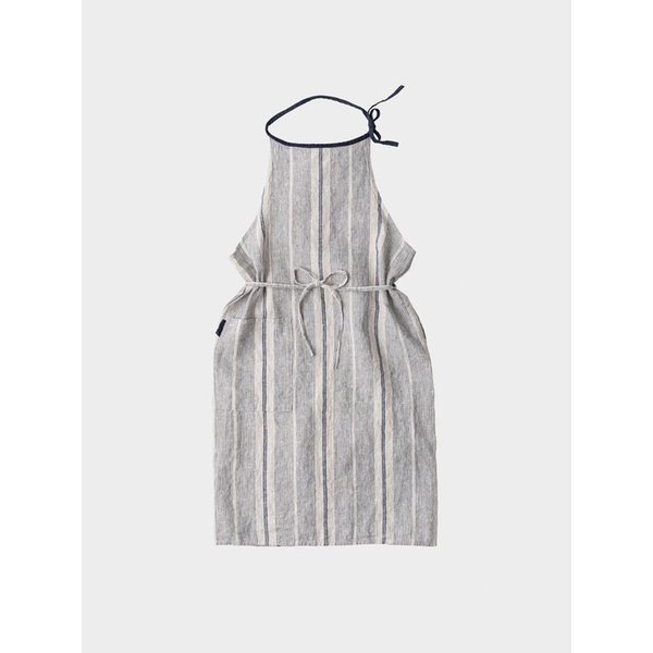 linoelina 리투아니아 린넨 에이프런 앞치마 라운드넥 타입 (디어내추럴-다크블루)