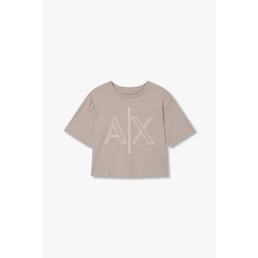 ARMANI EXCHANGE AX 여성 라인 로고 크루넥 티셔츠-베이지(A424130001)