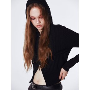 Kniited Zip Up Hoodie Cardigan (BLACK)