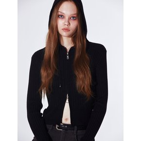 Kniited Zip Up Hoodie Cardigan (BLACK)