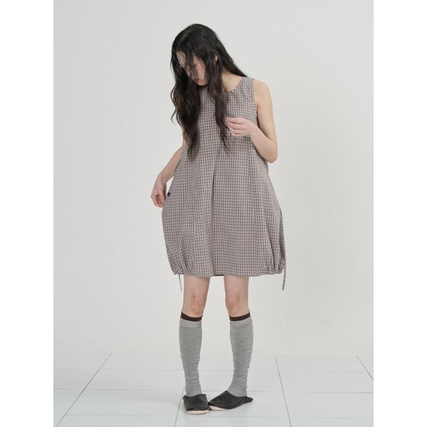 BALLOON CHECK ONEPIECE (WARM GRAY)