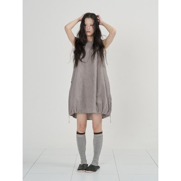 BALLOON CHECK ONEPIECE (WARM GRAY)