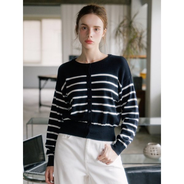 울 블로킹 스트라이프 니트 가디건