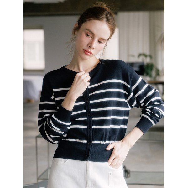 울 블로킹 스트라이프 니트 가디건